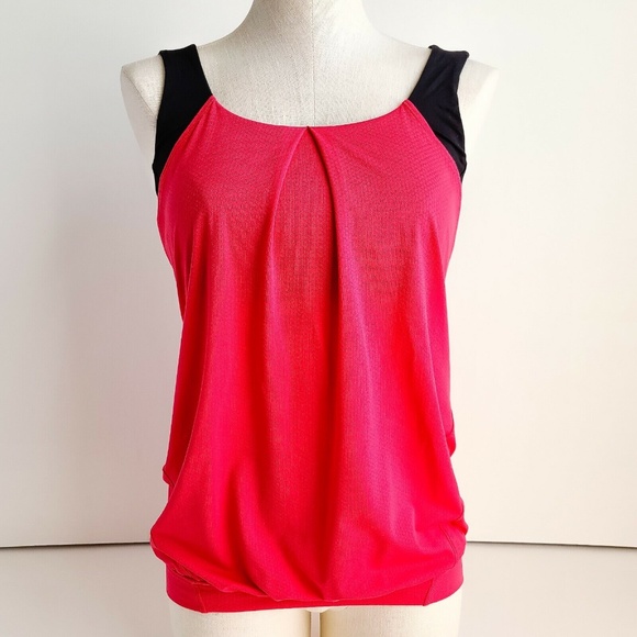 lululemon athletica Tops - Lululemon Nouveau Limits Tank w/ Built In Bra Womens 6 Pink/Black Athletic Run